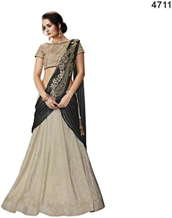 EthnicWear Latest Cream Beige Fancy Lycra Indian Wedding Cocktail Party Wear Patch Embroiderd Stone Work Ghagara Choli