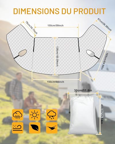 OlaVeg Ducato Sun Visor Cover Camping Car Thermal Insulation Ducato Waterproof with Zippers for P-eugeot Boxer C-itroen Relay X250/290