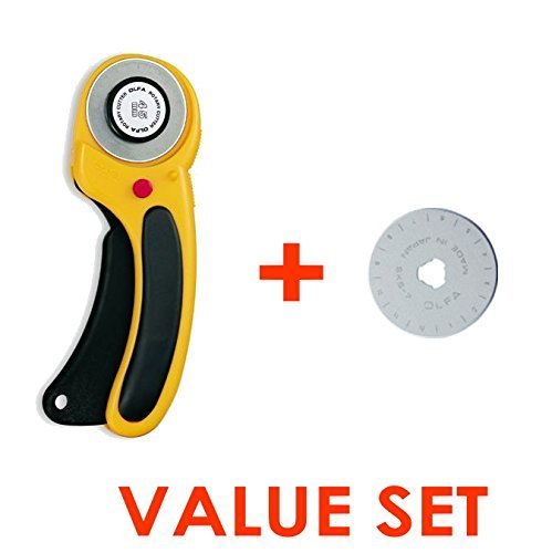 The maximum sharpness / Made in Japan /OLFA 45 mm High-quality tungsten steel Ergonomic Rotary Cutter & 45mm Rotary Blade Refill, 1-Pack Value Set