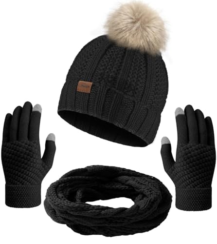 Winter Beanie Hat Circle Scarf Touchscreen Gloves Set, Knit  display picture 2