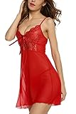 Avidlove Women Sexy Babydoll Bust Hole Sleepwear Lace See-through Lingerie Set