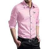 Men's Slim Fit Long Sleeve Cotton Button Down Shirt – Asian 4XL Black - Casual & Formal Style - View #9