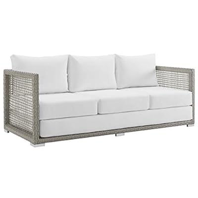 Modway EEI-2923-GRY-WHI Aura Outdoor Patio Wicker Rattan Sofa, Gray White 417blnJ75HL