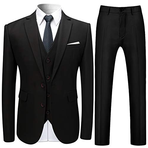 Mens Stylish 3 Piece Dress Suit Classic Fit Wedding Formal Jacket & Vest & Pants Black