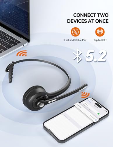TECKNET Bluetooth & USB Dongle, Wireless Headphones with Noise Cancelling Mic, Mute for Trucker/Mobile Phone/PC/Call Center/Skype