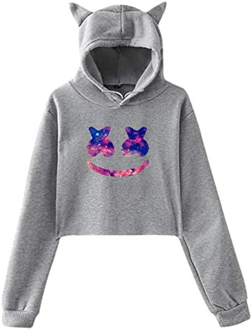 Marshmello Women's Long Sleeve Letter Print Sweatshirt Crop Top Hoodies