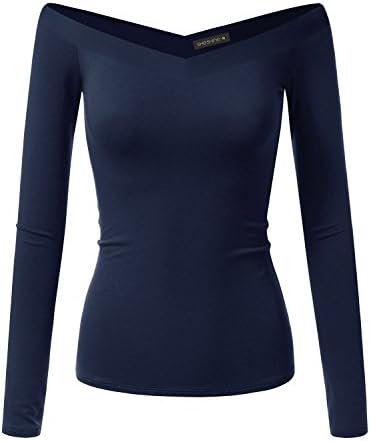 Sheshine Women Long Sleeve Slim Fit Stretch Crop Top Off-Shoulder V Neck T-Shirt