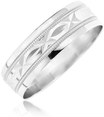 Kareco 9ct 6mm Diamond Cut D Shape Message Wedding Band Ring 'Sealed with a Kiss'