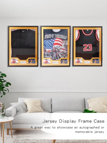 Homodoskey Jersey Frame Display Case, Large Clear Acrylic Shadow Box with UV Protection for Basketball Football Hockey shirts, Wall Mount Wooden Showcase for Sports fans (Golden)