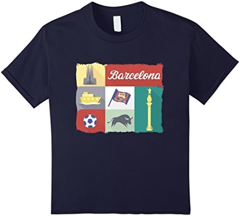 Kids Barcelona City Lover T-Shirt Visit Symbols Travel Tour Tee 8 Navy