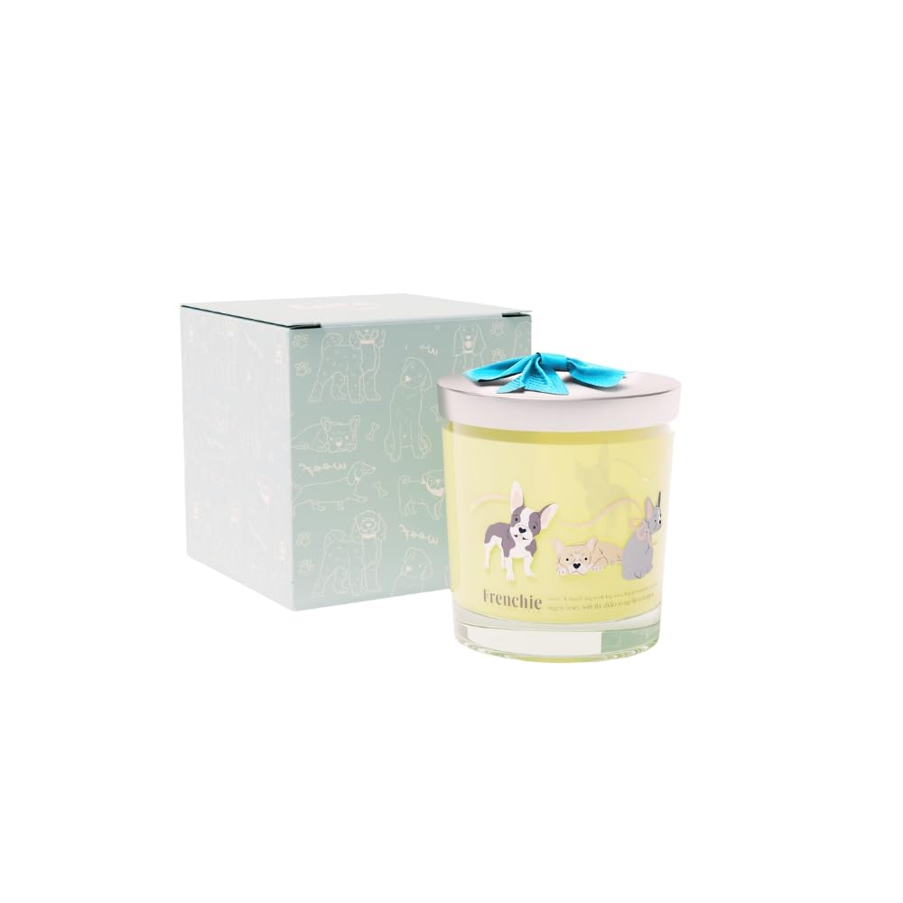 Cute Creations by Conka Hand Poured in The UK. Artisan Gifts for Women Soy Vegan Candle Decorated with French Bulldog Design for Dog Lovers Gift Ideas Luxury Candles, Lime Basil and Mandarin Scented