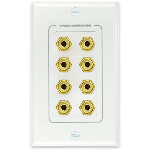 Mediabridge Speaker Wall Plate w/Binding Posts (4 Pair) - Limited TIME Offer: Free Low Voltage Metal Mounting Bracket (1-Gang) Binding Post 2-Piece Inset Wall Plate for 2 Speakers (Part# WP1-BPX4)