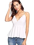 MakeMeChic Women's Sexy V Neck Backless Camisole Scalloped Peplum Cami Top White M