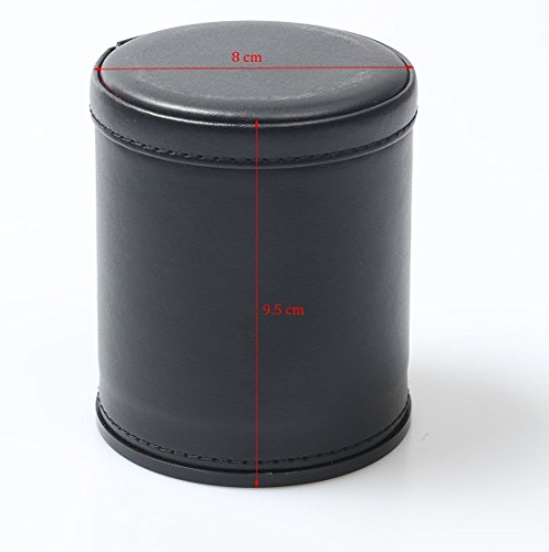 RERIVER Leather Dice Cup Set Felt Lined Quiet with 6 Dot Dices,4 Pack (Black)