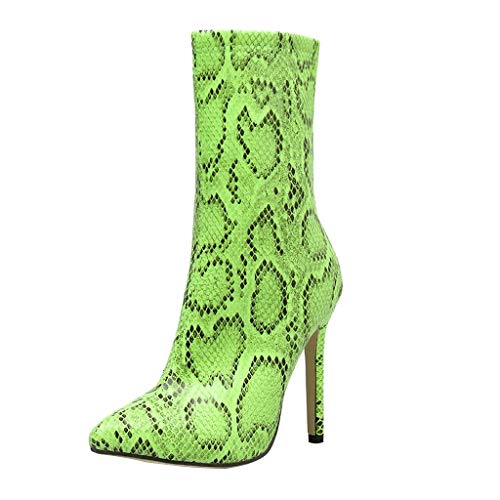 Tantisy ♣↭♣ Women's Fashion Colorful Snake High Heel Ankle Booties Pointed Toe Zip Up Stiletto Mid-Calf Boot Green - Thumbnail 7