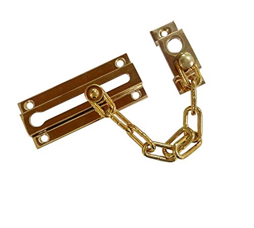 QCAA Solid Brass Chain Door Guard, with 9 Links Steel Chain, Polished Brass US3, 1 Pack