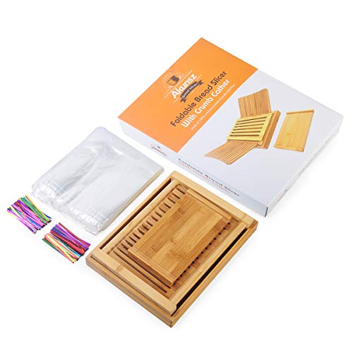 AKUNSZ Bamboo Bread Slicer Guide with Crumb Catcher + 100 Bread Bags & 100Twist Ties, Adjustable Bread Loaf Slicer Foldable Bread Cutter Slicer - Thickness Adjustable 1/4",3/8",1/2" - Thumbnail 5