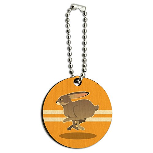 Jackrabbit Running Racing Wood Wooden Round Keychain Key Chain Ring