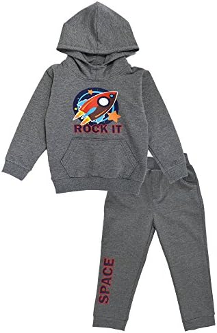 KISBINI Big Boy's Cartoon Hoodies Tops Long Pants Outfits Clothes Set Gray 6T