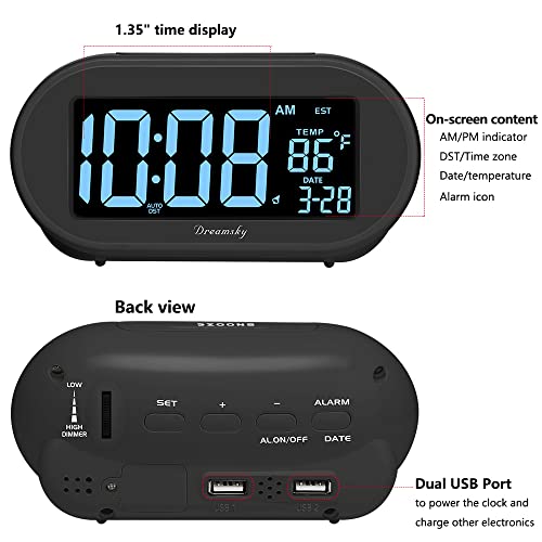 DreamSky Auto Set Alarm Clock for Bedroom, Digital Desk Clock with 0