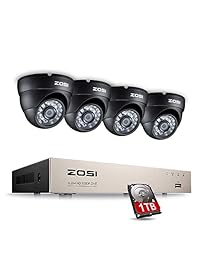 ZOSI Home Security Camera System 8Channel Full 1080P HD TVI Surveillance Wired DVR and 4X 1080P HD Weatherproof Outdoor Indoor Night Vision CCTV Dome Cameras 1TB Hard Drive Included