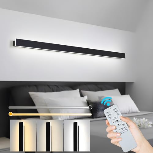 ZTWLEED Dimmable Indoor Wall Light, 44W Modern Wall Lamp with Remote Control 2.4GHz, 3000K-6000K Adjustable Acrylic Wall Light for Bedroom, Living Room, Hallway, Stairs, 120 cm, Black, 110-240 V
