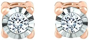 Sterling Silver Pink Plating 1/10cttw Diamond Stud Earring for Women