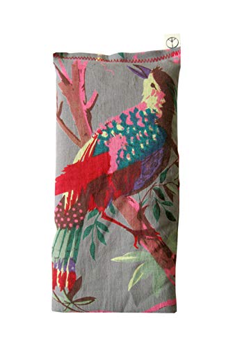 Scented Yoga Eye Pillow – Lavender Flax Seed – 4 x 8.5 – Block Printed – Soft Cotton – Organic Naturally Soothing – bird gray leaves flowers