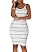 Cfanny Women's Spaghetti Strap Stripes Open Back Bodycon Dress,White,Medium
