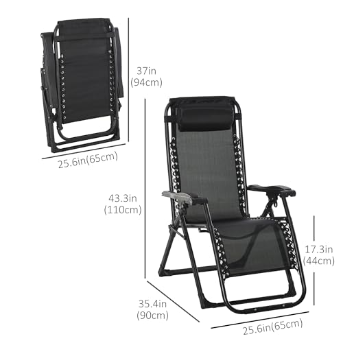 Outsunny Reclining Zero Gravity Chair with Adjustable Backrest, Folding Garden Sun Lounger with Removable Cushion and Headrest, Wine Red