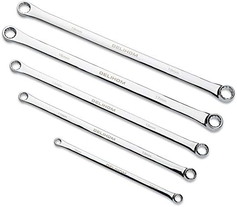 5PCS Extra Long Double Ring Box End Spanner Aviation Wrench Set Strong Power Less Effort Metric 8mm-19mm