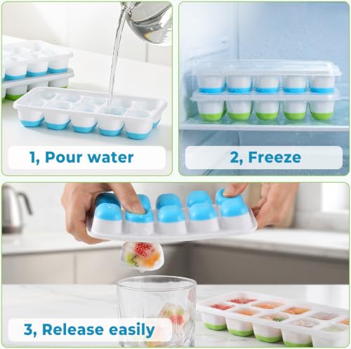 Silicone Ice Cube Tray with Lid BPA Free Small Ice Trays for Freezer 4 Pack | Flexible Design Easy Release, LFGB Certified Food Grade, Stackable Non Spill Lidded Ice Cube Moulds