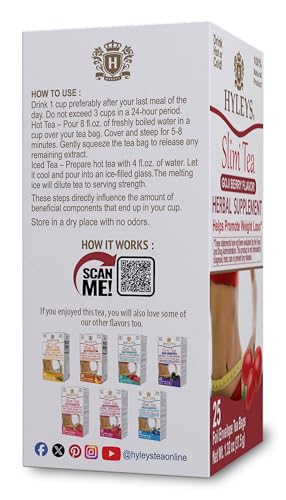 HYLEYS SLIM TEA GOJI BERRY FLAVOR – WEIGHT LOSS HERBAL SUPPLEMENT CLEANSE AND DETOX – 25 TEA BAGS (1 PACK)