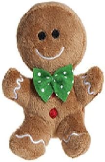 10Cm Plush Gingerbread Man Soft Toy With Green Bow Tie - Christmas Soft Toys - Christmas Decorations