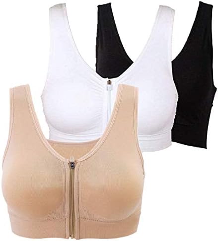 Women's Zip Front Sports Bra Wireless Post-Surgery Bra Active Yoga Sports Raceback Bras 3XL