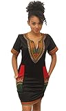 Knight Horse Sexy Tribal Print Dashiki For Women V Neck Plus Size Maxi Dress Black Medium