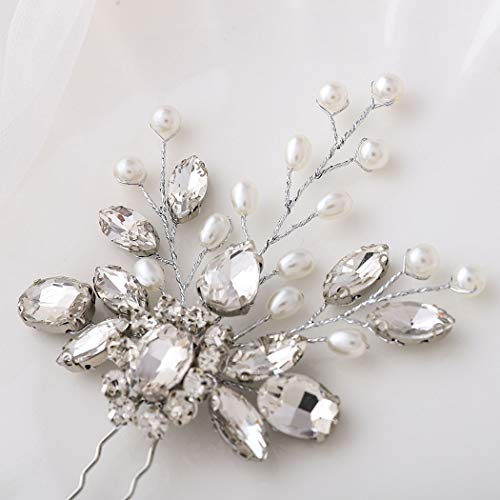 Barogirl Wedding Hair Pins Decorative Faux Pearl Hair Pin Clip Rhinestone Hair Jewelry for Women and Girls 2 PCS (Silver)