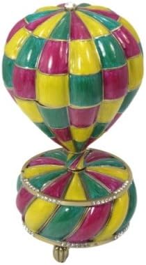 Krustallos Yellow, Green and Purple Enamel Hot Air Balloon Music Enameled Figurine Gift Collectible Trinket Jewelry Box