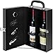 MyGift 2 Bottle Modern Black Top Handle Travel Wine Carrier Case with 4 Piece Wine Accessory Set