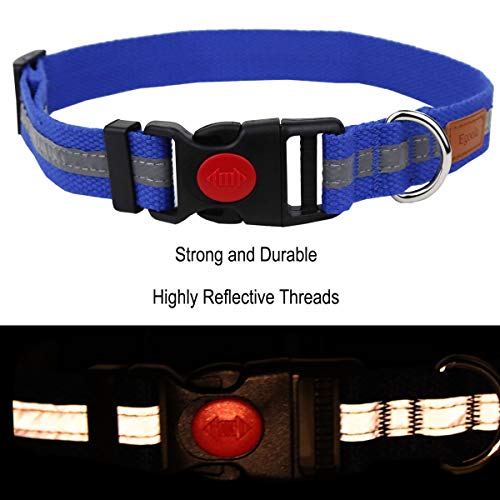 Egoola Night Reflective Dog Collar Adjustable Pet Collars with Small Medium Large (M 19-13 inch, Light Blue)