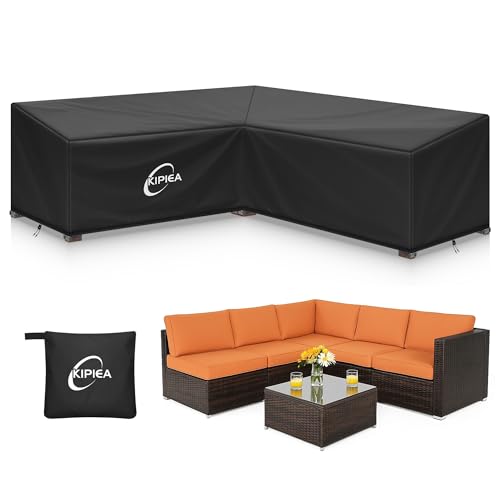 Kipiea 600D V-Shape Outdoor Patio Furniture Covers Waterproof, Outdoor Sectional Cover Windproof, Patio Sectional Sofa Cover Anti-UV, No Tears & No Fading (89"/89"L x 33.5"D x 31"H) Black