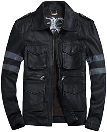 METERDE Men's Retro Faux Leather Rider Motorcycle Slim Jacket Black Grey L