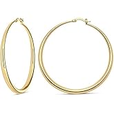 TGP Gold Hoop Earrings for Women, 18K Gold Plated Round Hoop Earrings 60mm