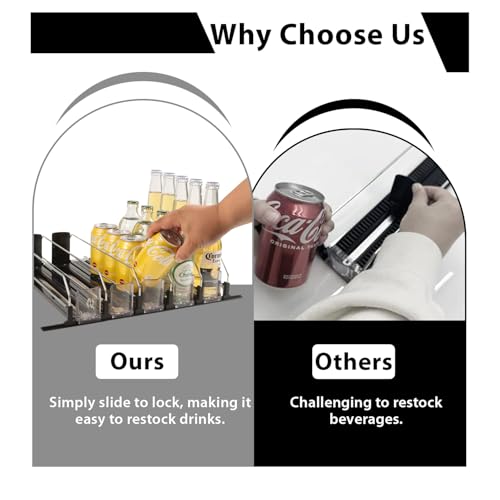 Upgraded Drink Organizer for Fridge – Adjustable Width Soda Can Organizer with Automatic Glide, Space-Saving Refrigerator Can Dispenser Holds Up to 25 Cans – Drink Holder for Fridge (5 Rows, Black)