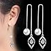 Elegant 925 Sterling Silver Threader Tassel Earrings Pearl Ball Drop Long Chain Earrings Wedding for Women
