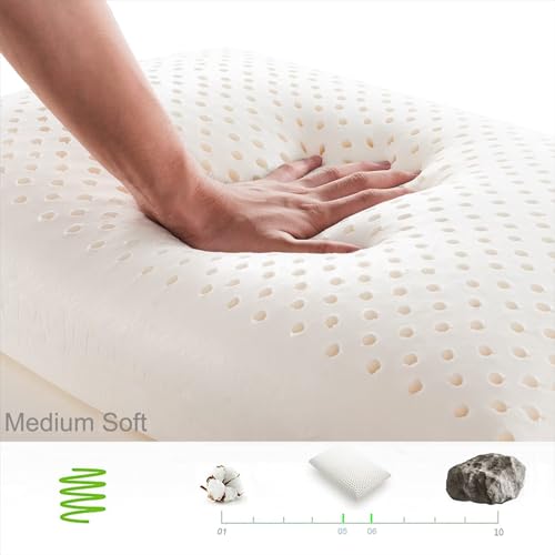 Talatex Natural Dunlop Latex Pillow, Medium Firm, Helps Relieve Pressure, Neck and Shoulder Pain, No Memory Foam Chemicals, Perfect Sleep Gift for Side & Back Sleepers (Standard(60×40×13) cm)
