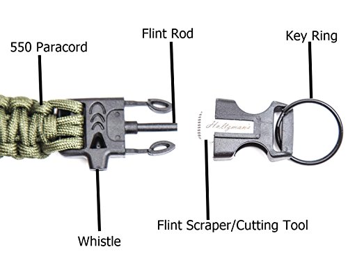 Holtzman’s #1 Best paracord keychain carabiner survival tool (Green Carabiner)