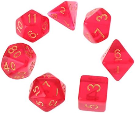 Manyo 7pcs/set Polyhedral Multi Sided Dice D4-D20 Dungeons&Dragon (Wine Red)