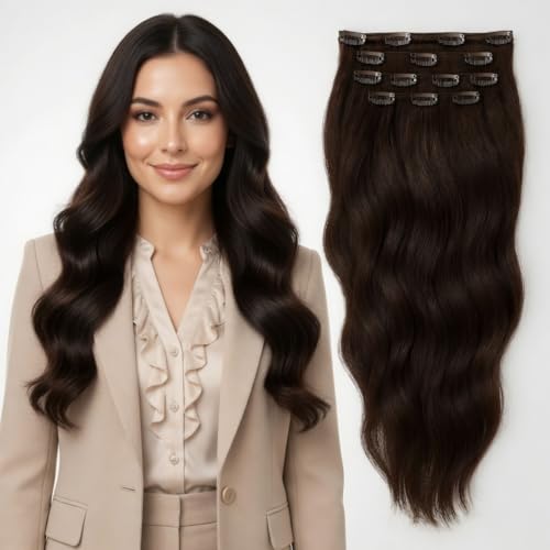 Luxury Clip In Hair Extensions Human Hair, 100% Remy Human Hair, Invisible Clips, Natural Volume & Length, Reusable Premium Hair Extensions (#1B Soft Black, 20 inch-80g)