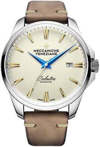Meccaniche Veneziane Men's Automatic Watch Redentore 1201010 Champagne Blue with Leather Strap Swiss Made